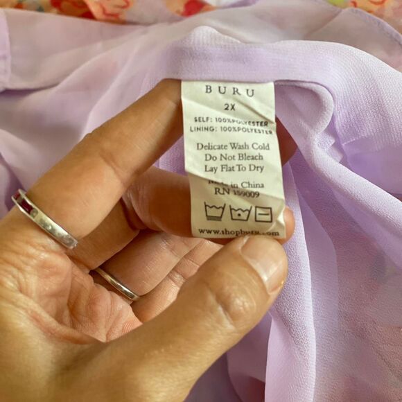 NWT BURU Lilac Floral Ruffle Midi Dress Long Sleeve Peplum Fairy Coquette sz 2X - Picture 8 of 8